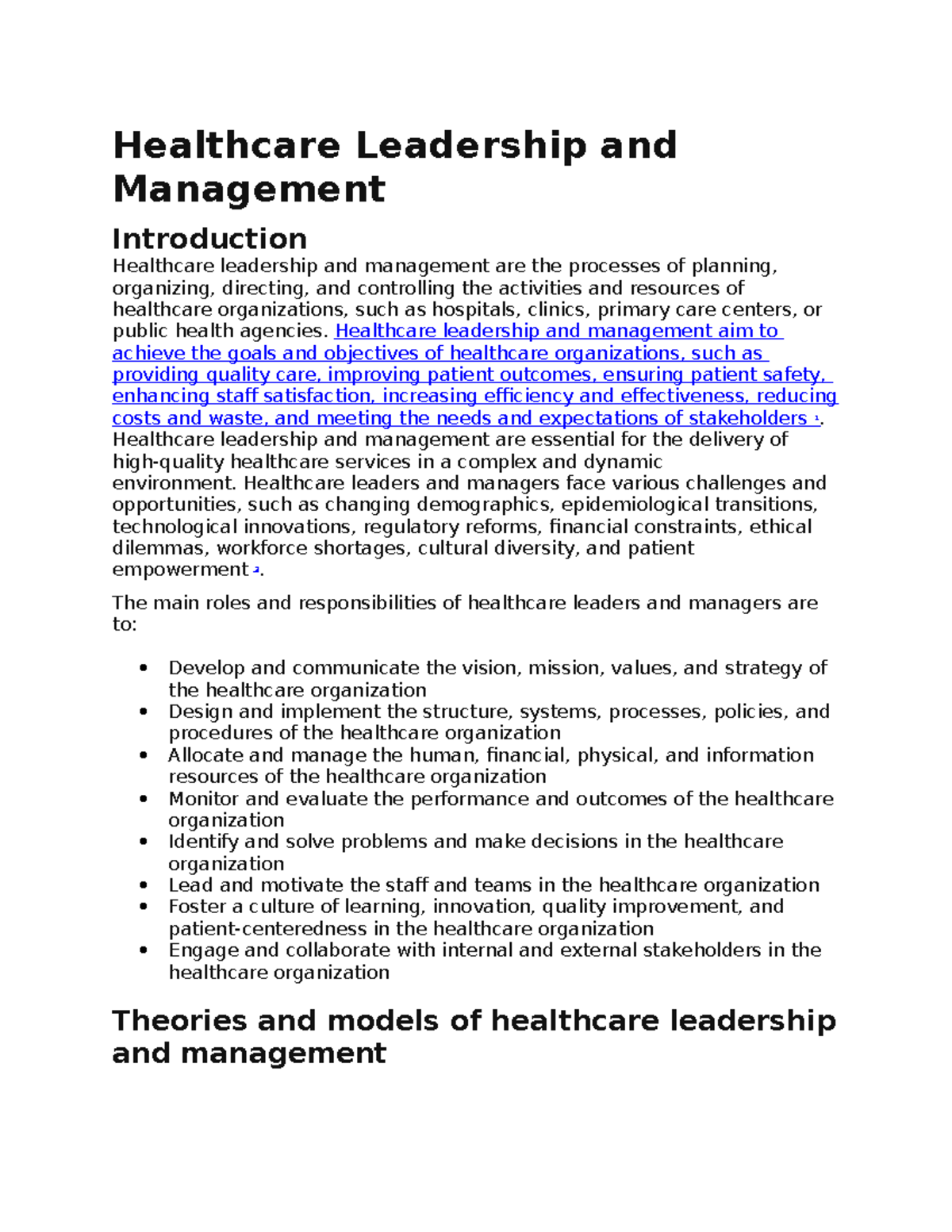 Healthcare Leadership And Management - Healthcare Leadership And ...