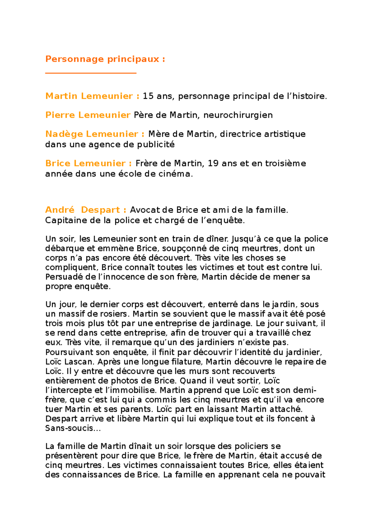 Frère De Sang Zusammenfassung Freres de sang - Personnage principaux : Martin Lemeunier : 15 ans