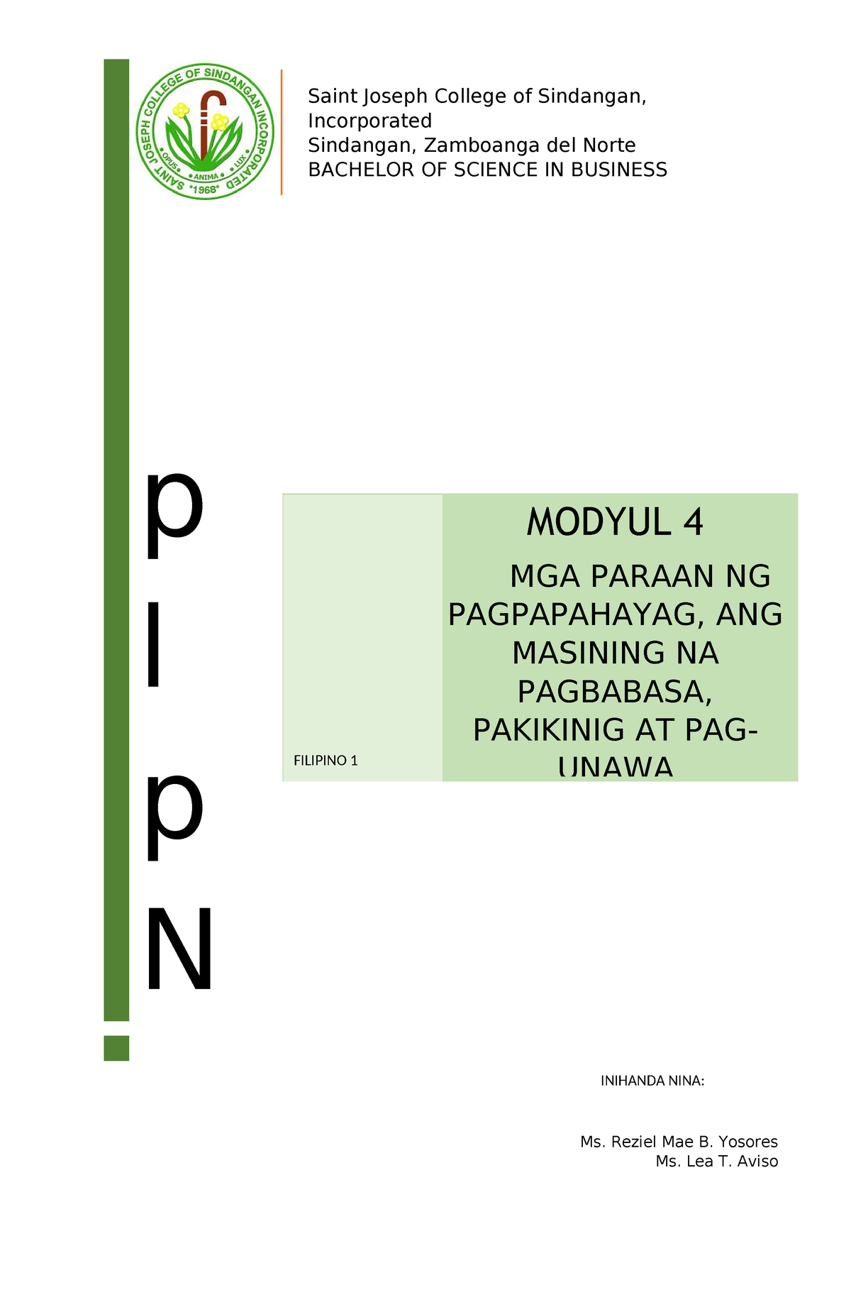 Module 4-midterm FIL1 - Filipino - INIHANDA NINA: Ms. Reziel Mae B ...