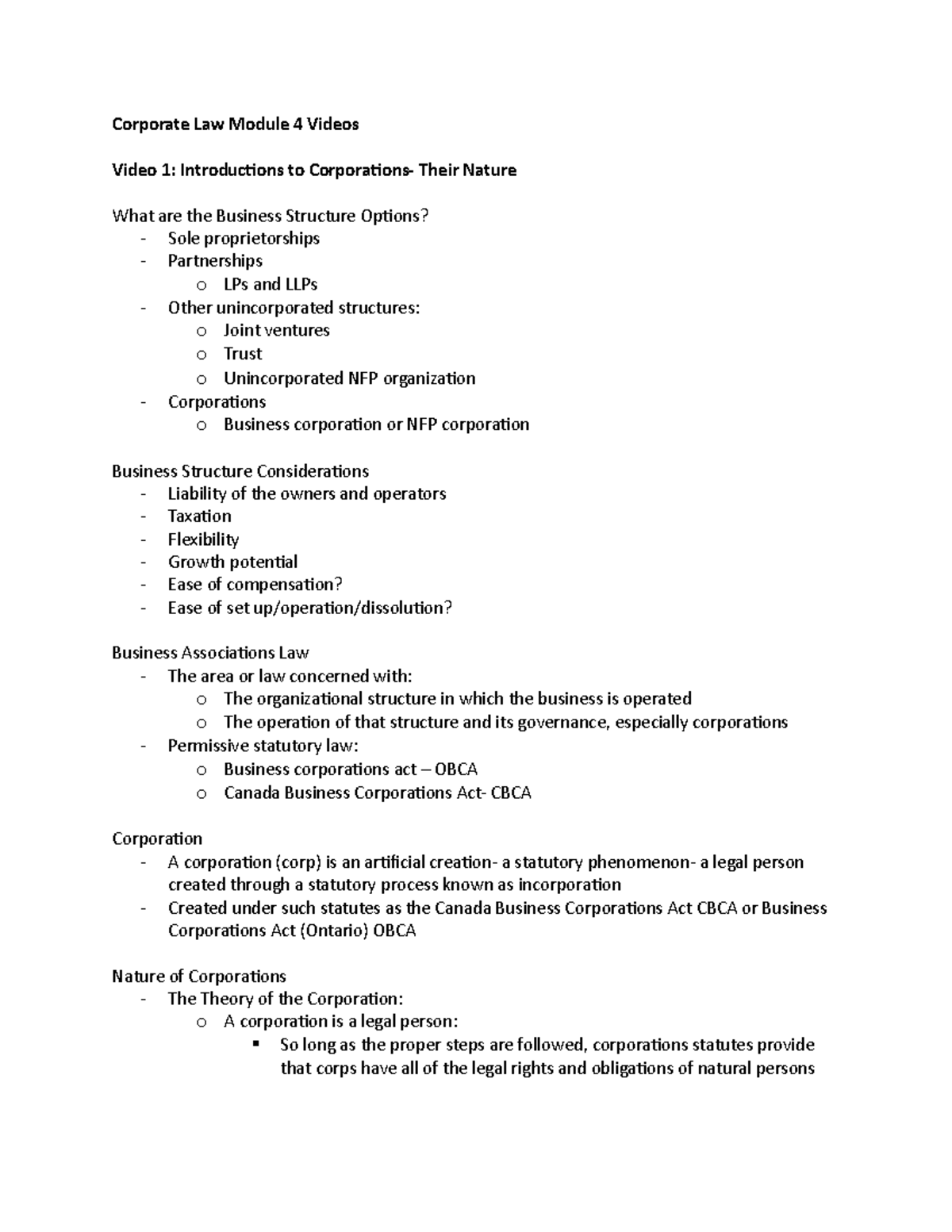 Corporate Law Module 4 Lecture Notes - Corporate Law Module 4 Videos ...