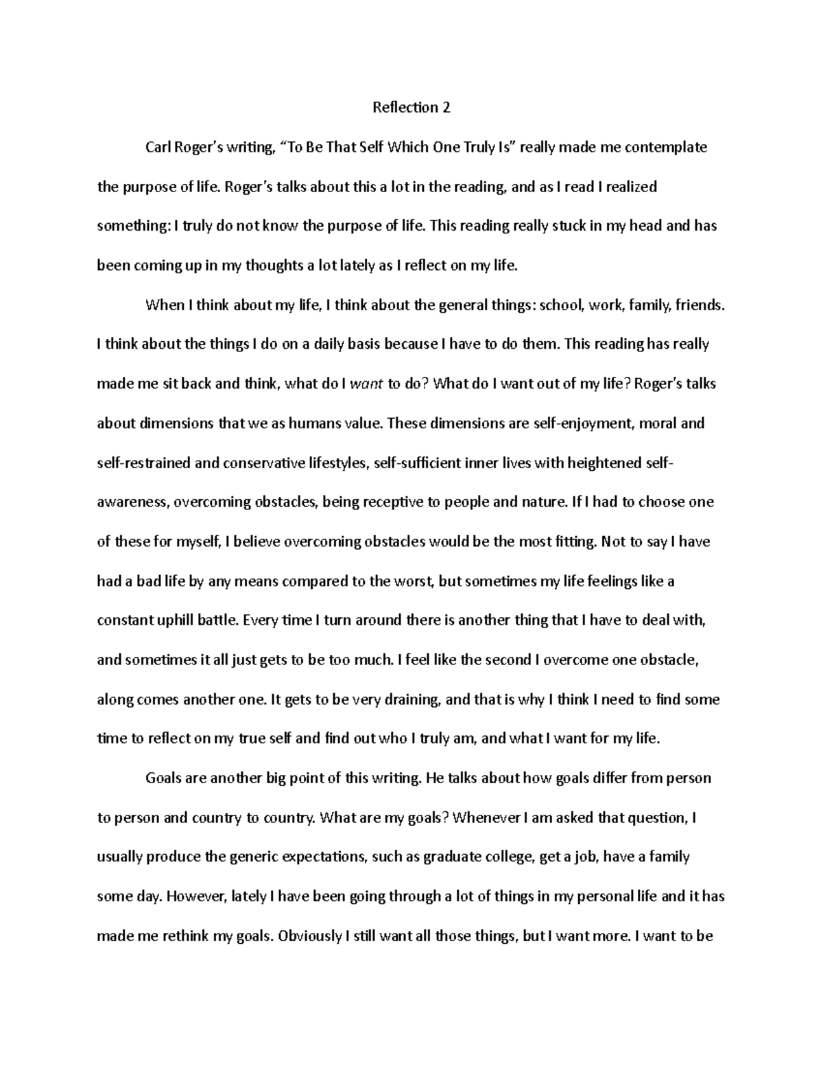 LIB 314 Reflection 2 - Carl Rogers - Reflection 2 Carl Roger’s writing ...