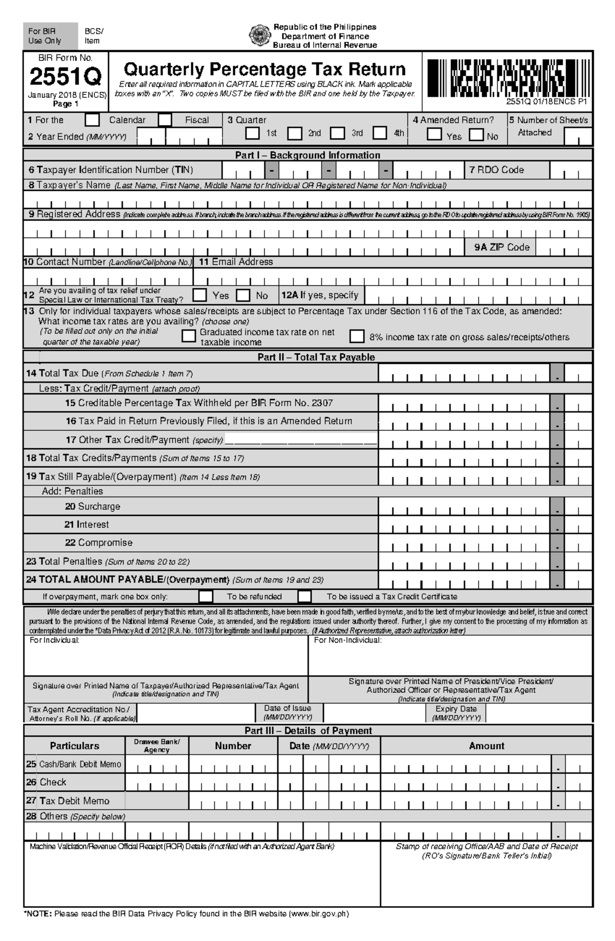 tax-401-bir-form-2551q-quarterly-percentage-tax-return-taxation-studocu