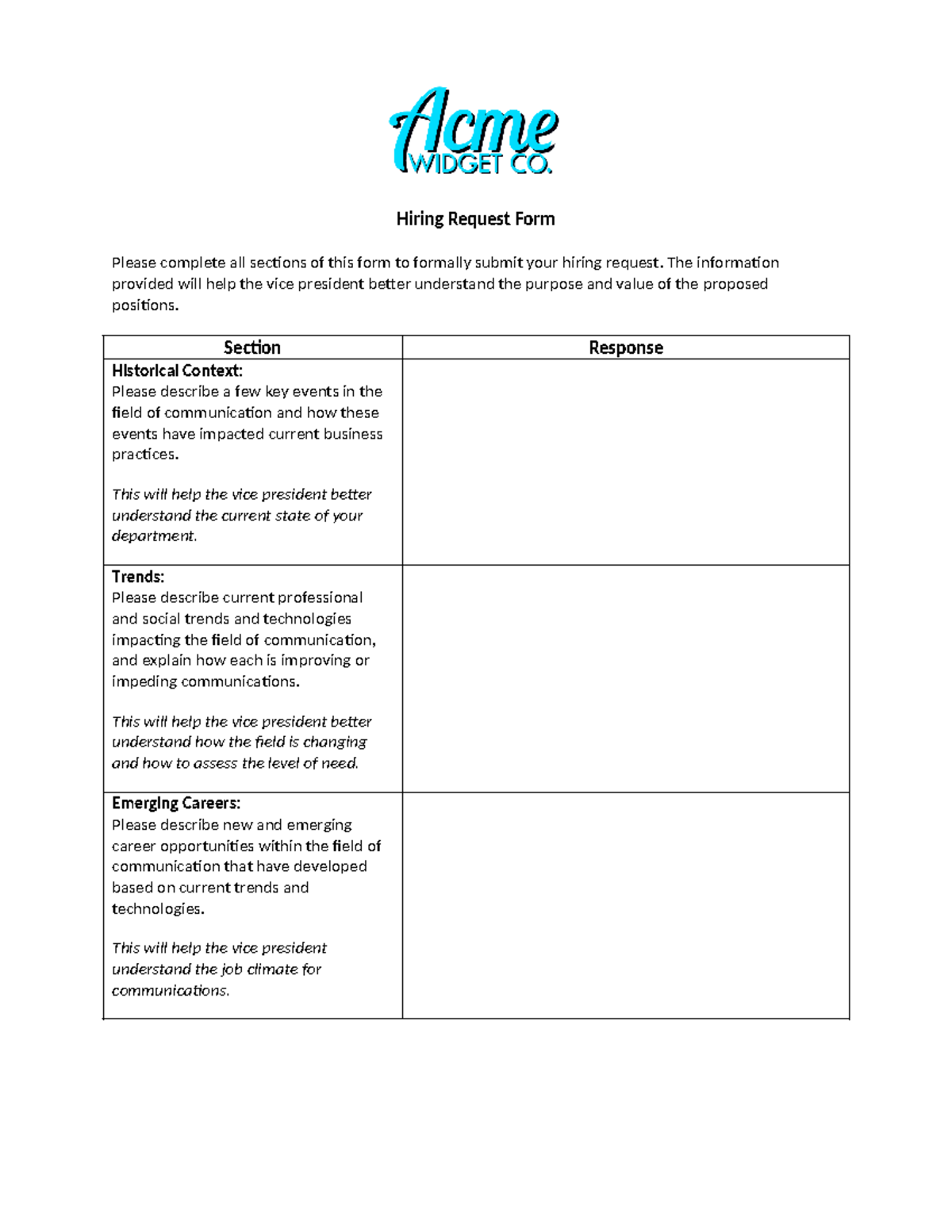 COM 127 Hiring Request Form mod5 - Hiring Request Form Please complete ...