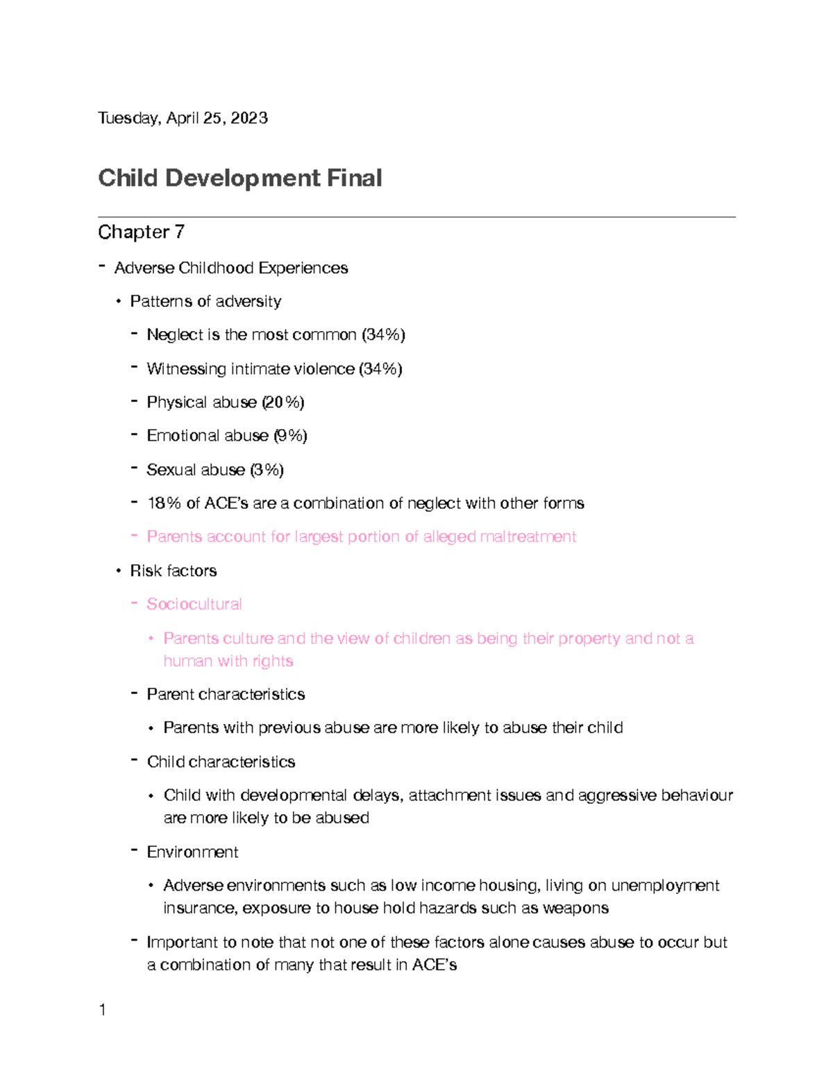 Child Final pt.2 Tuesday, April 25, 2023 Child Development