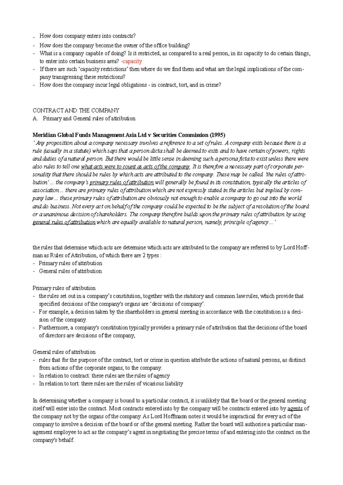 Company Law Notes Rules of Attribution - How does company enters into ...