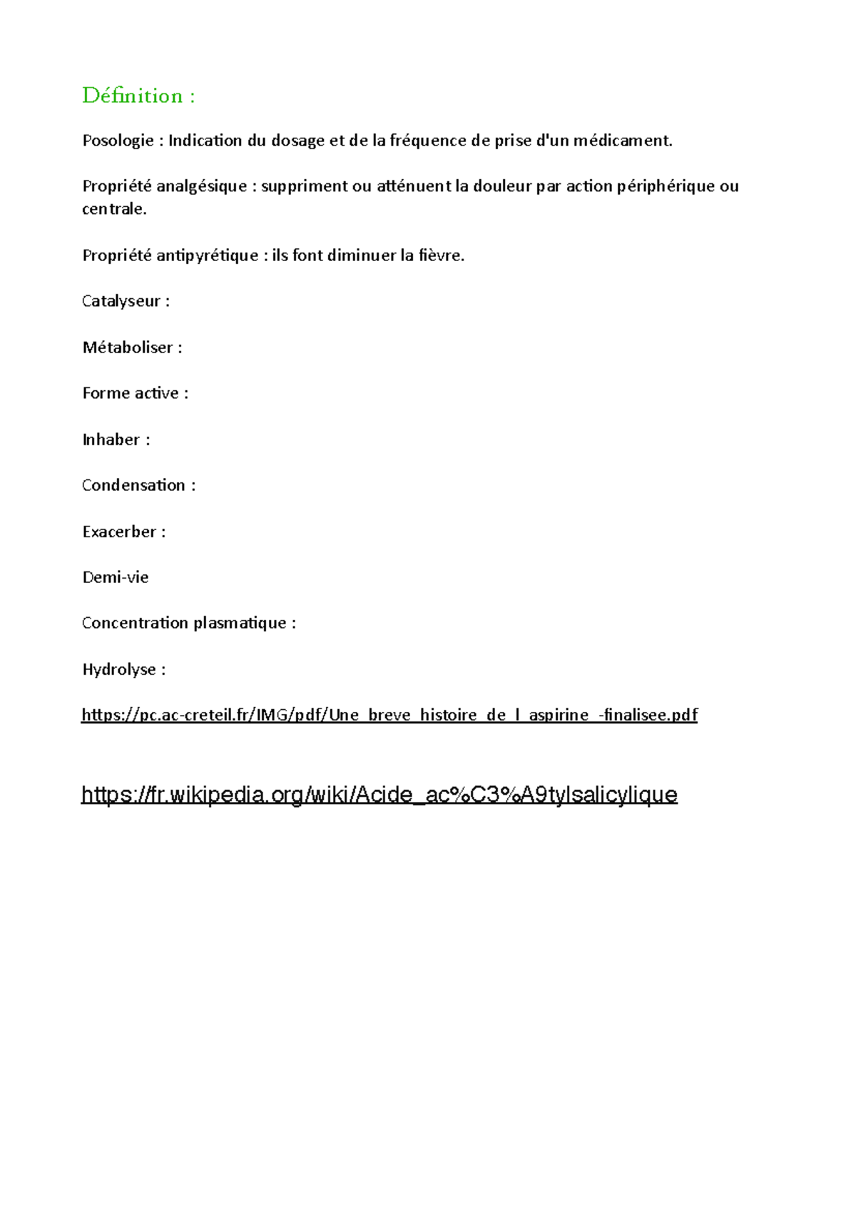 Def go - Physique-chimie - Définition : Posologie : Indica/on du dosage ...