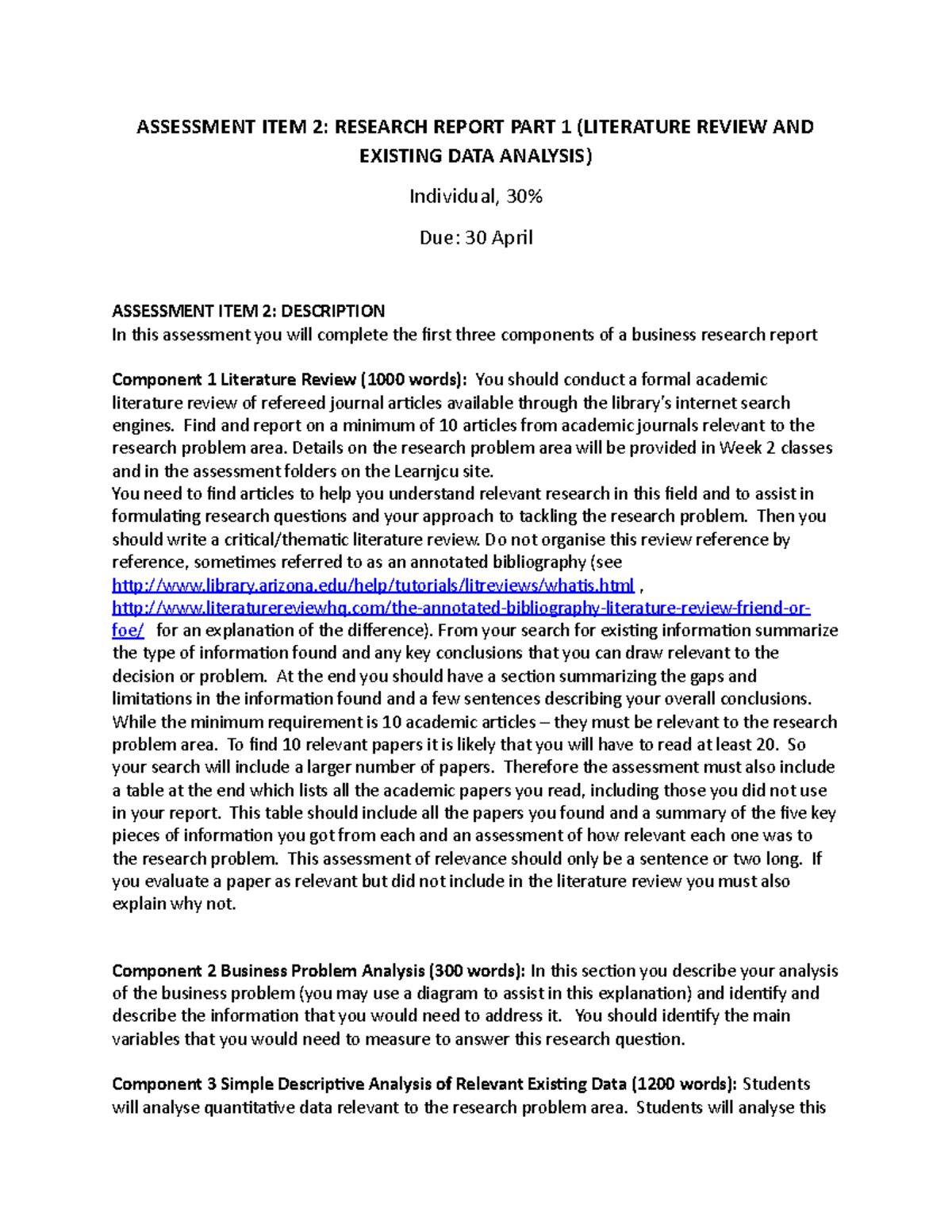 Assessment ITEM 2 - 2174 - ASSESSMENT ITEM 2: RESEARCH REPORT PART 1 ...