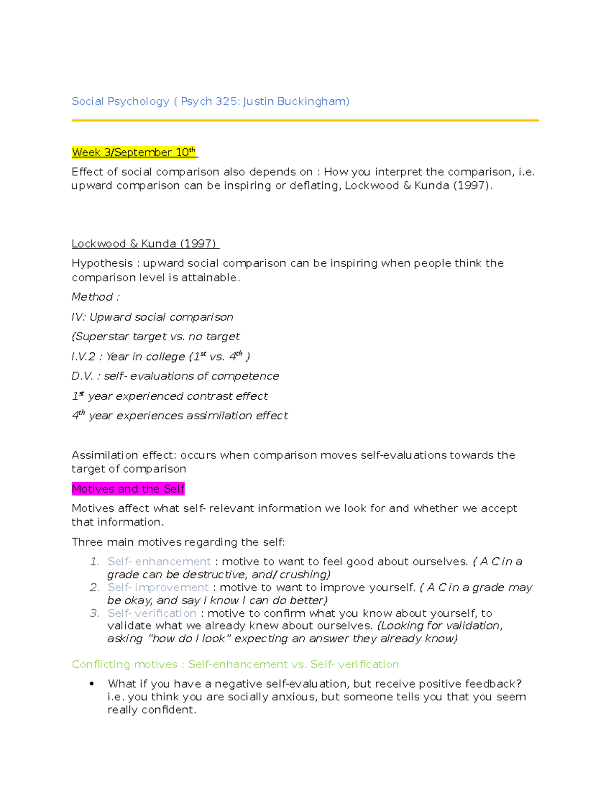 Social Psychology week 3 notes - Social Psychology ( Psych 325: Justin ...