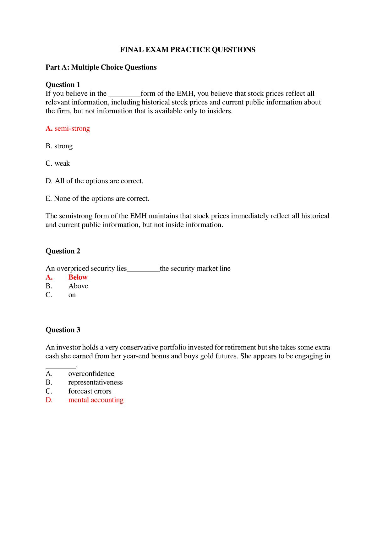 Final Assessment Practice Solutions - FINAL EXAM PRACTICE QUESTIONS ...