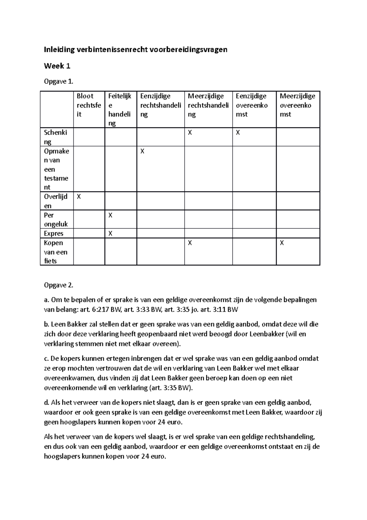 Voorbereidingsvragen Week 1 - Inleiding Verbintenissenrecht ...