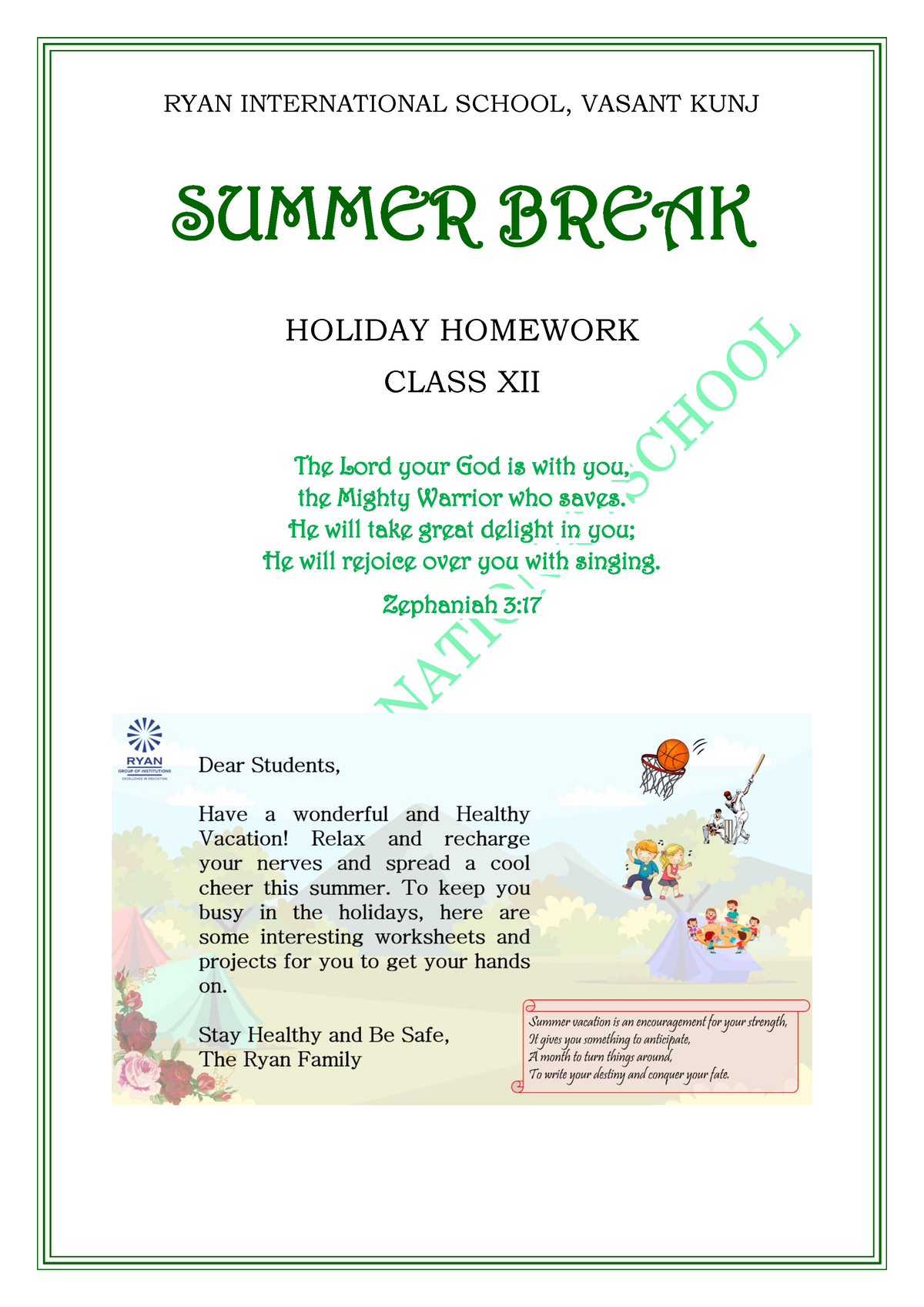 jaswant modern school summer holiday homework