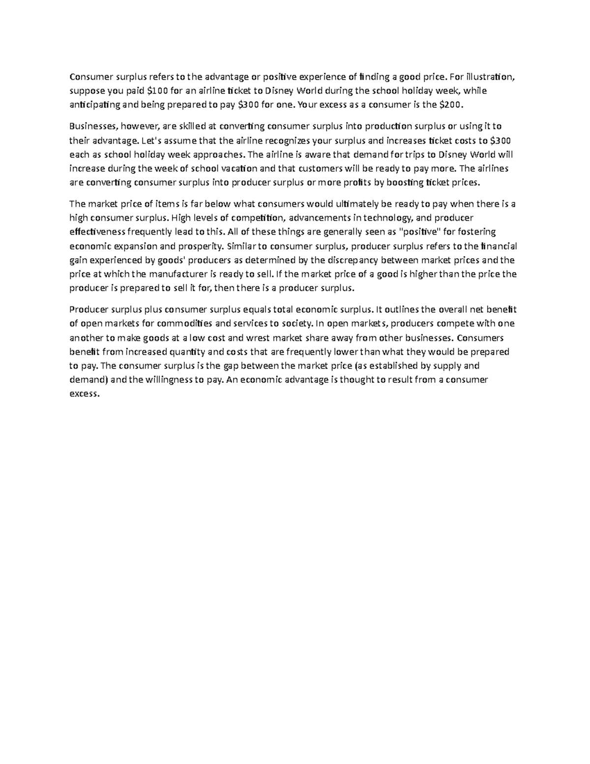 Cosnumer Surplus additional notes - Consumer surplus refers to the ...