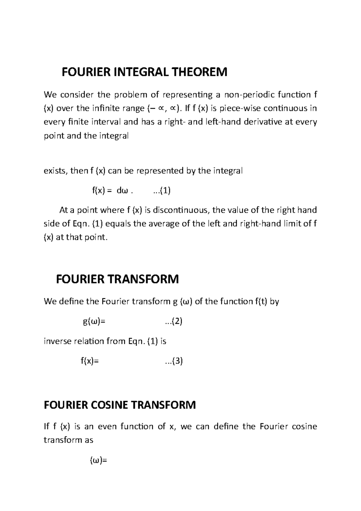 Fourier Integral Theorem - FOURIER INTEGRAL THEOREM We consider the ...