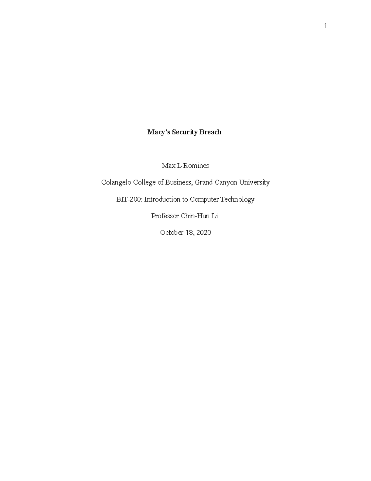 Macy’s Security BreachSecurity Breach Assignment Macy’s Security