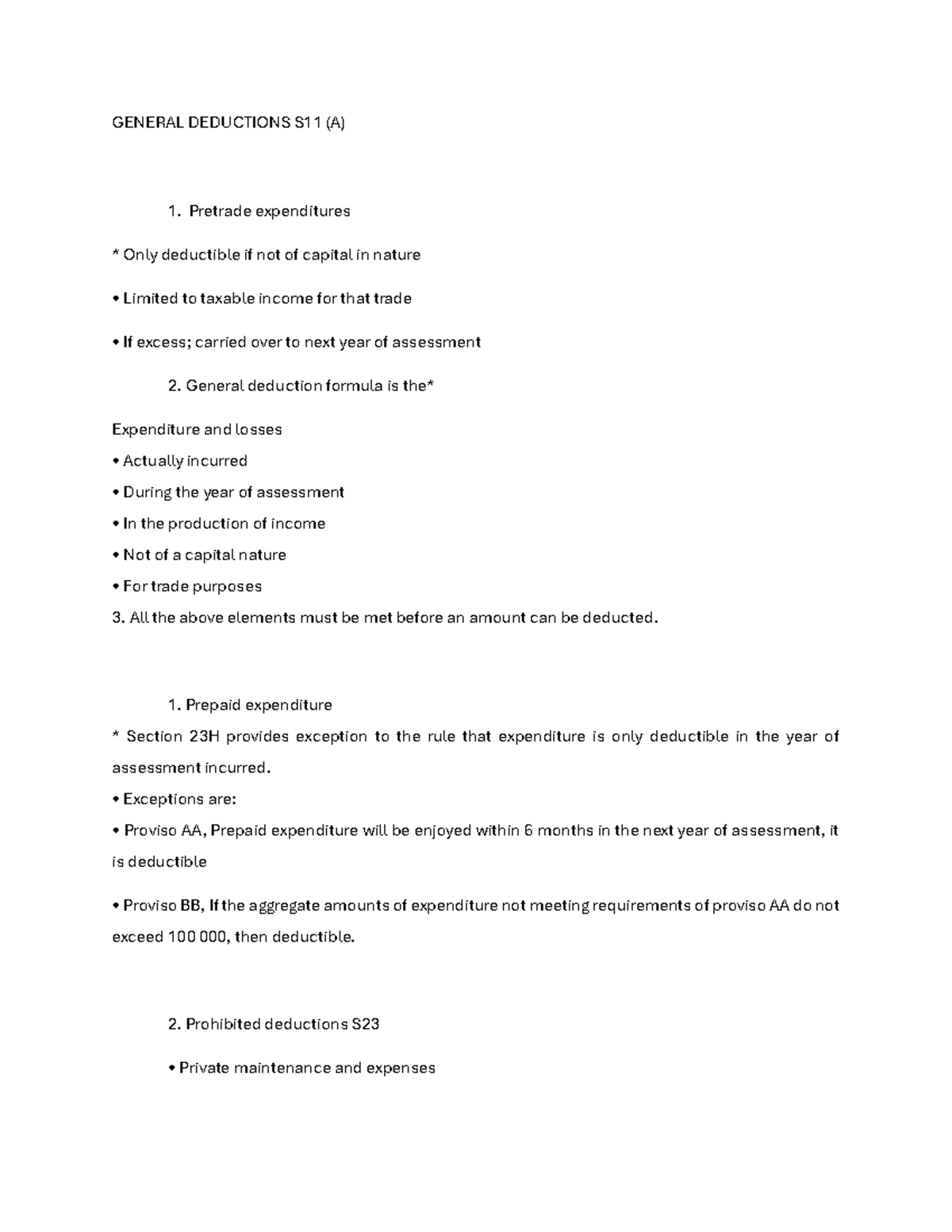 Deductions - Summary TAXATION 300 / BCTA - GENERAL DEDUCTIONS S11 (A ...