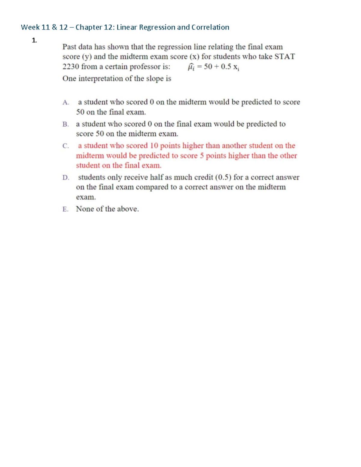 Stat Practice Qs Chapter Linear Regression And Correlation Week