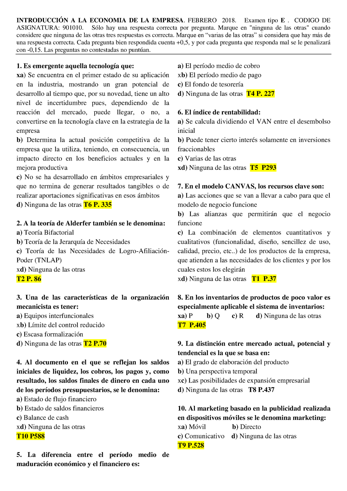 Examen Febrero Preguntas Y Respuestas Introducci N A La Economia De La Empresa