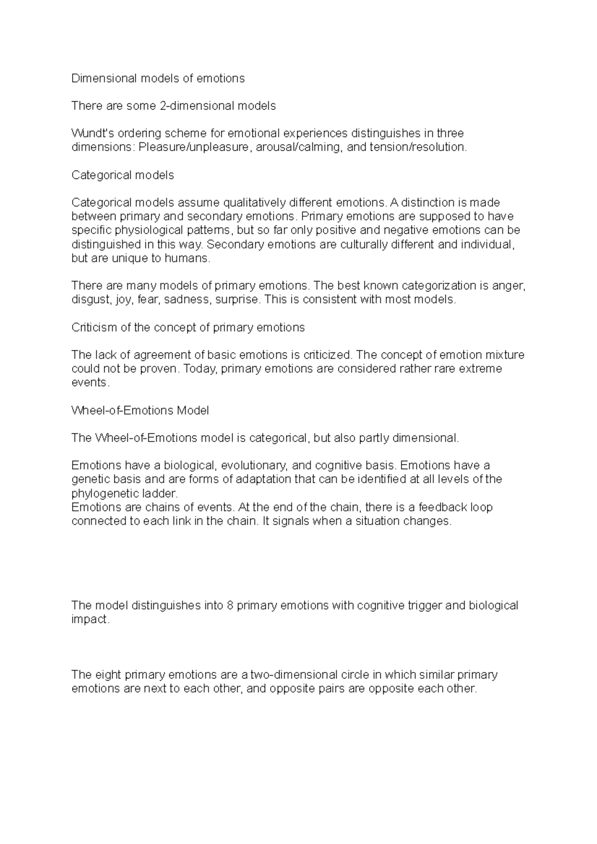 Dimensional models of emotions Categorical models Categorical models