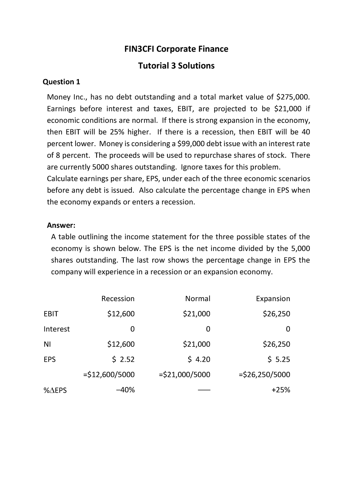 corporate finance assignment 3