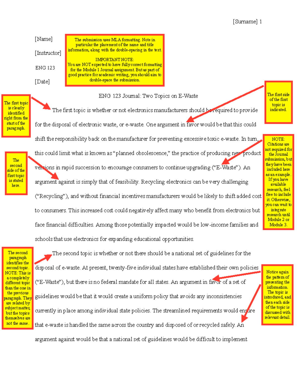 ENG 123 Journal - [Surname] 1 [Name] [Instructor] ENG 122 [Date] ENG ...