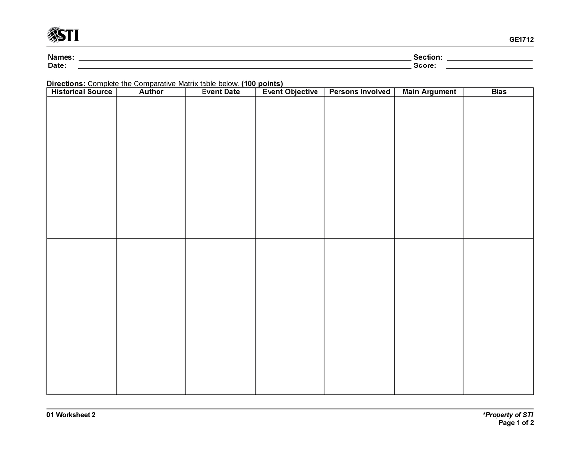 01 Worksheet 2 - asdasdasd - GE 01 Worksheet 2 *Property of STI Page 1 ...