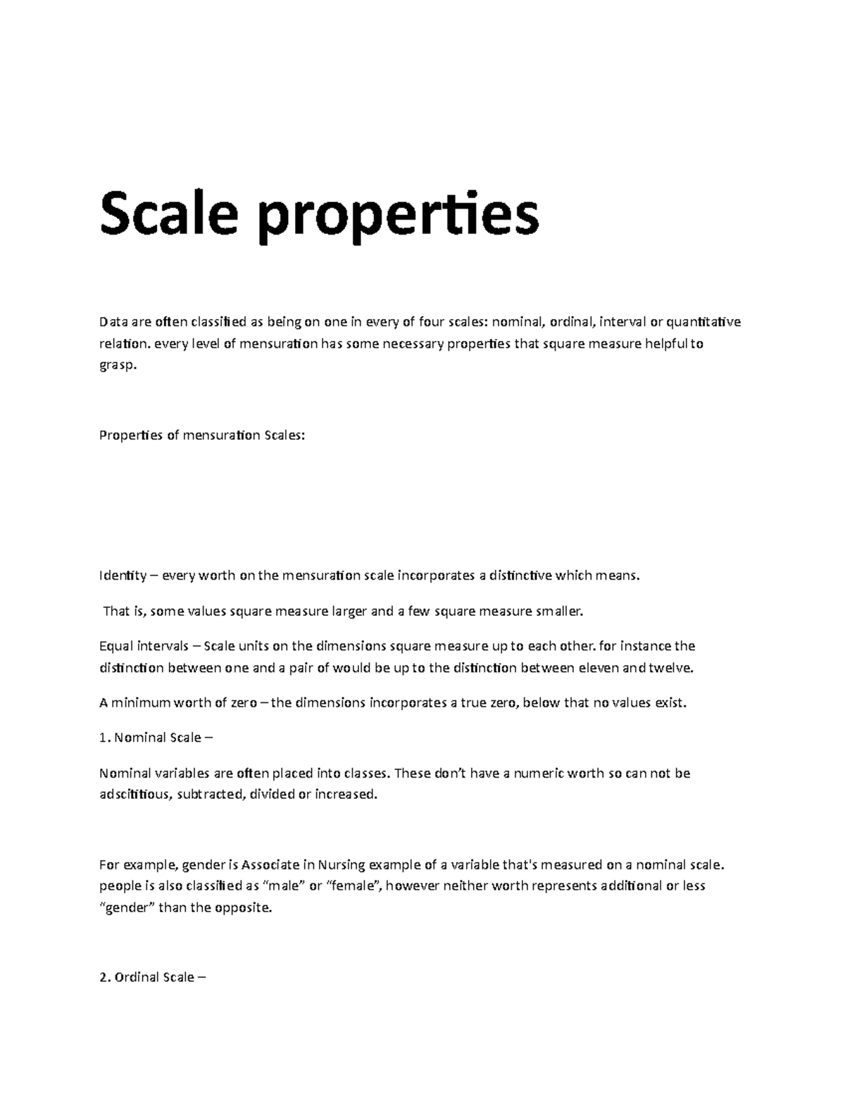Scale properties Scale properties Data are often classified as being