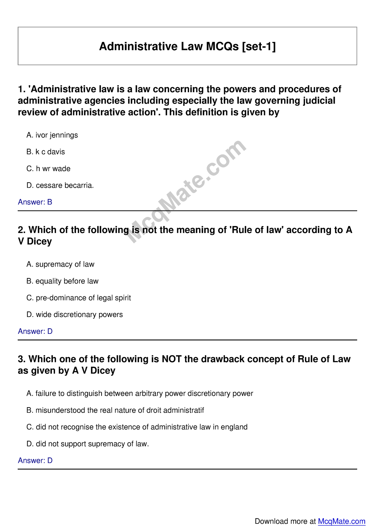 Administrative-law Solved MCQs [set-1] Mcq Mate - Administrative Law ...