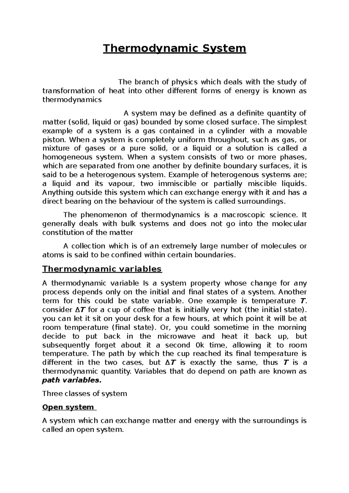Thermodynamic System Its Lecture Notes Thermodynamic System The
