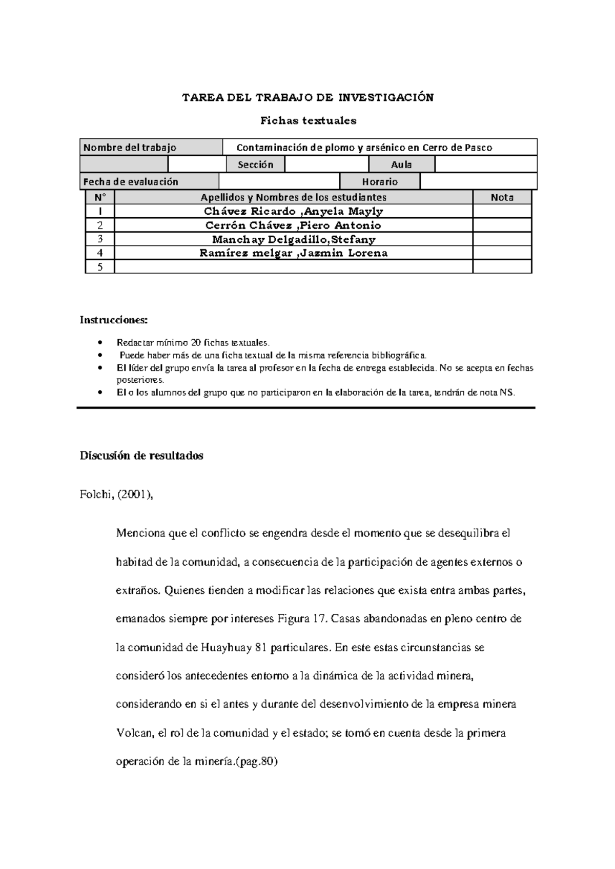 Trabajo fichas 11 - TAREA DEL TRABAJO DE INVESTIGACI”N Fichas textuales ...