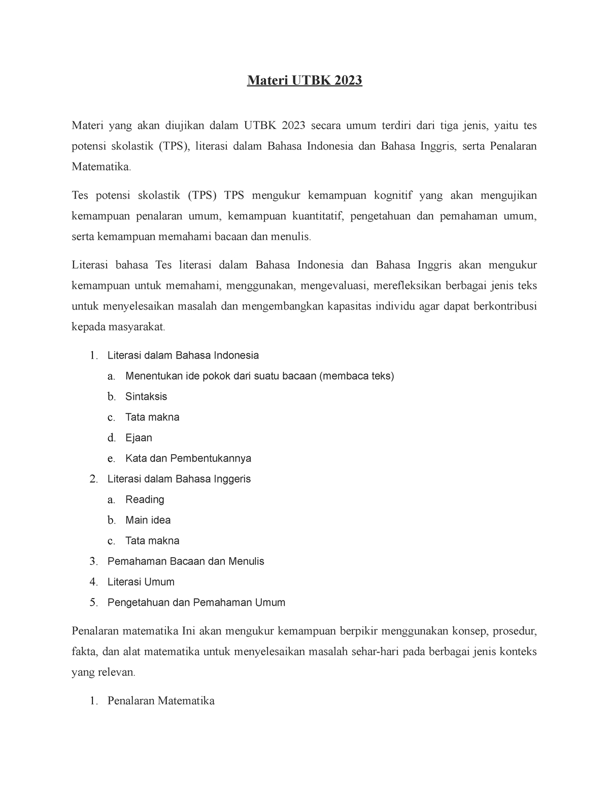 Materi UTBK 2023 - Materi UTBK 2023 Materi Yang Akan Diujikan Dalam ...