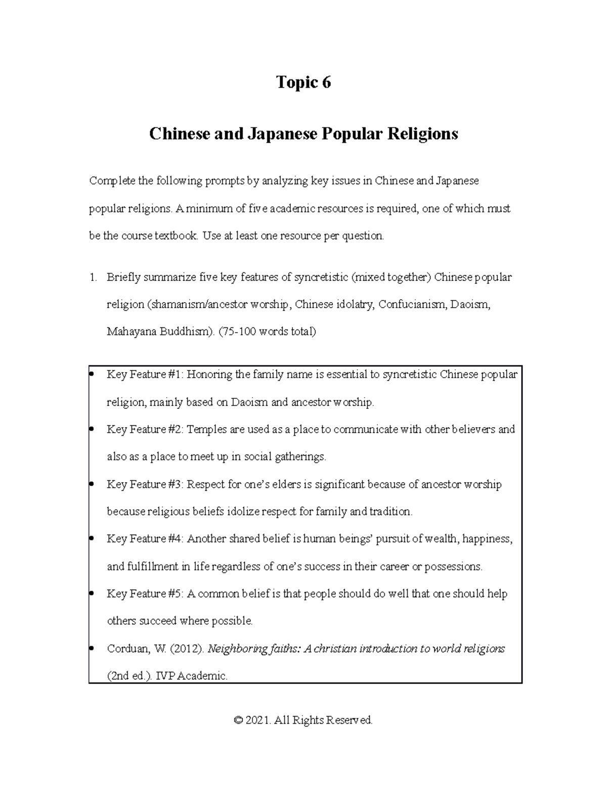 Chinese and Japanese Popular Religions A minimum of five academic