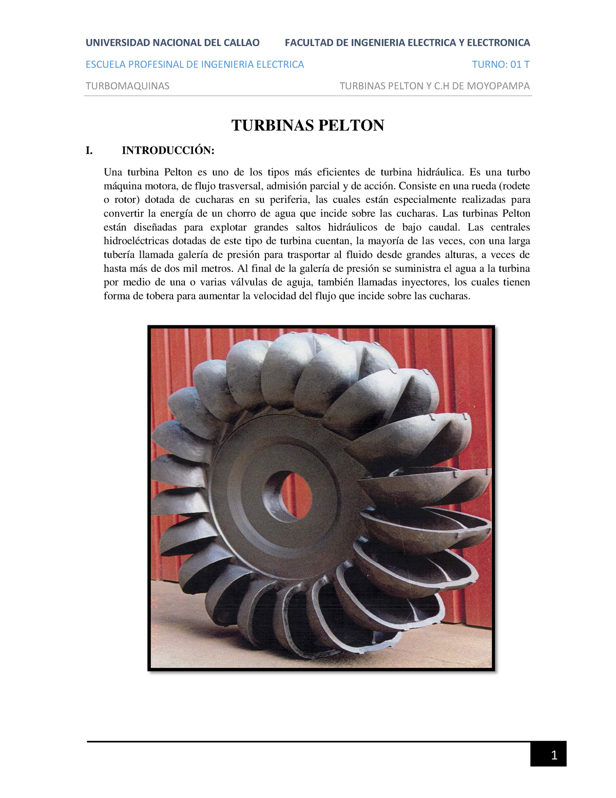 TURBINAS PELTON Y C.H DE MOYOPAMPA - ESCUELA PROFESINAL DE INGENIERIA ...