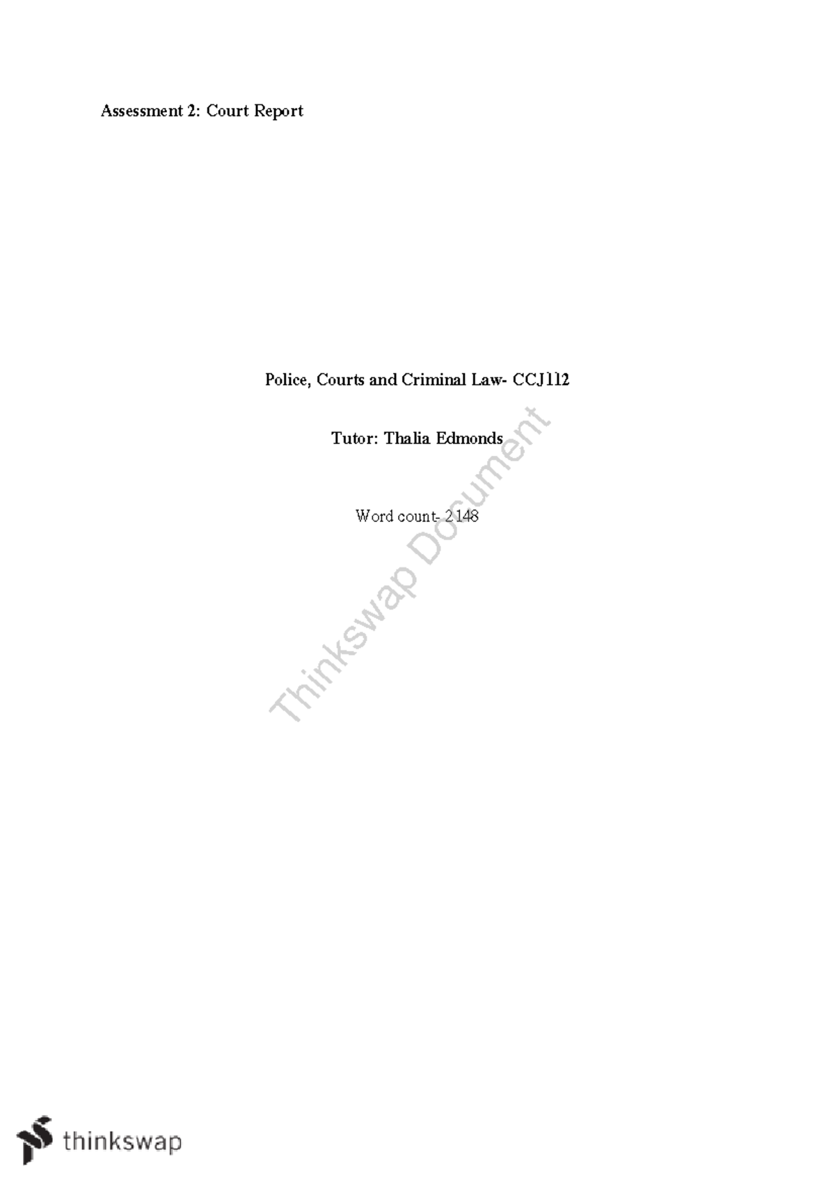 125145 assessment 2 - Mandatory Assignment - Assessment 2: Court Report ...