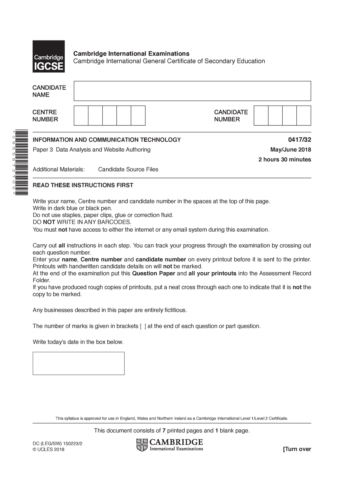 Exam 19 January 2017, questions - This document consists of 7 printed ...