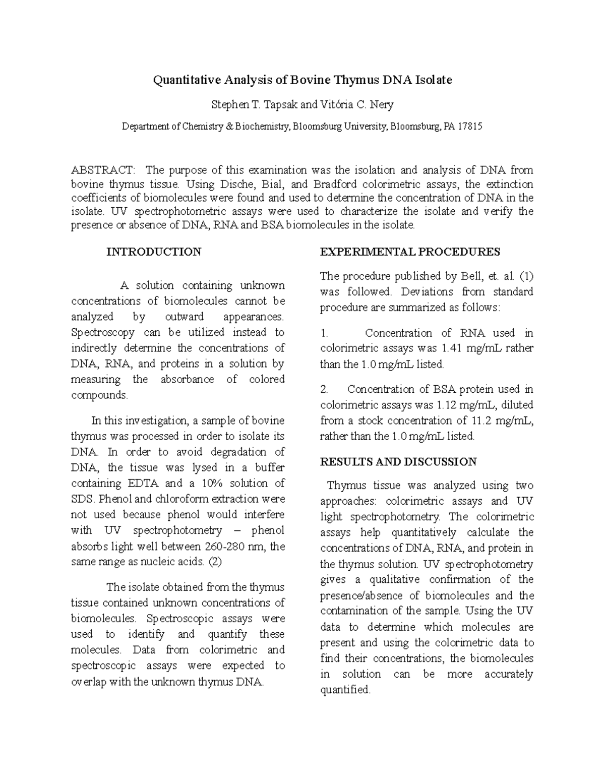 Thymus report with figures and tables Quantitative Analysis of Bovine