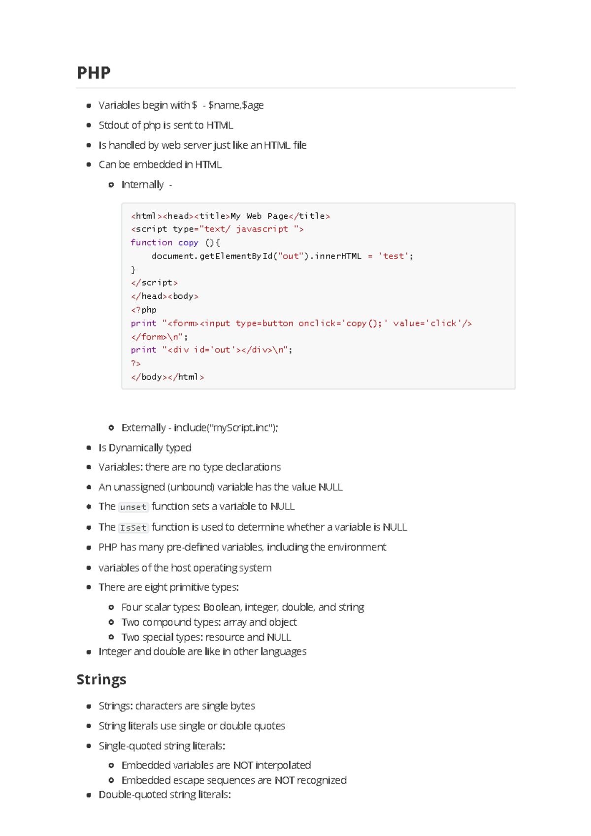 Notes - Summary for all the chapters throughout the course - PHP ...
