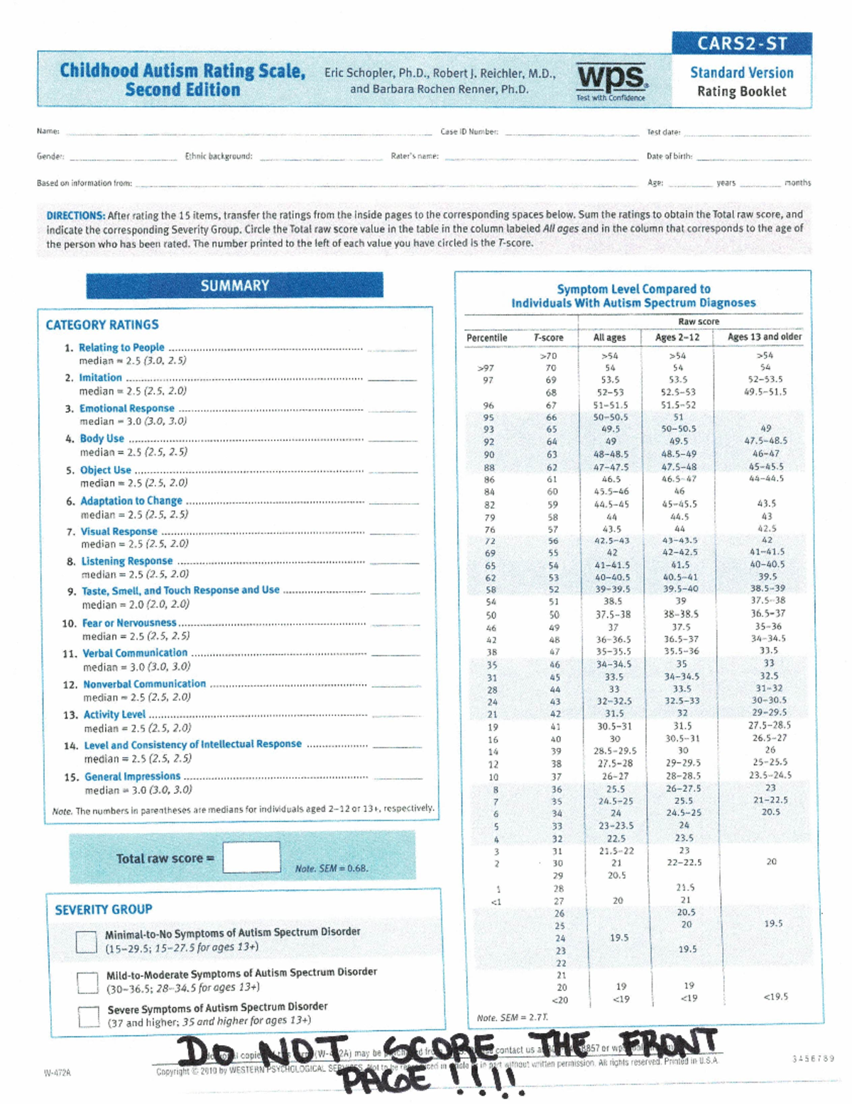 CARS-2-Standard Version form .pdf - Childhood Autism Rating Scale, Eric ...