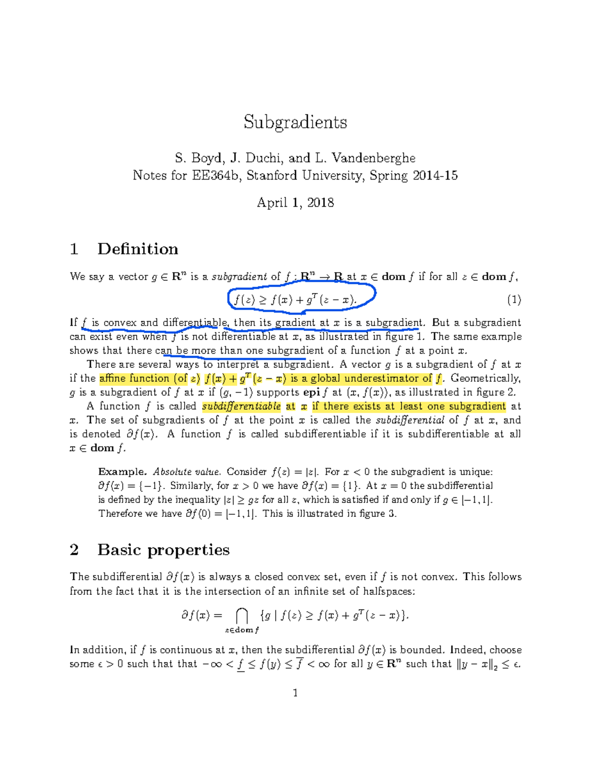 Subgradients notes - Subgradient method - Subgradients S. Boyd, J ...