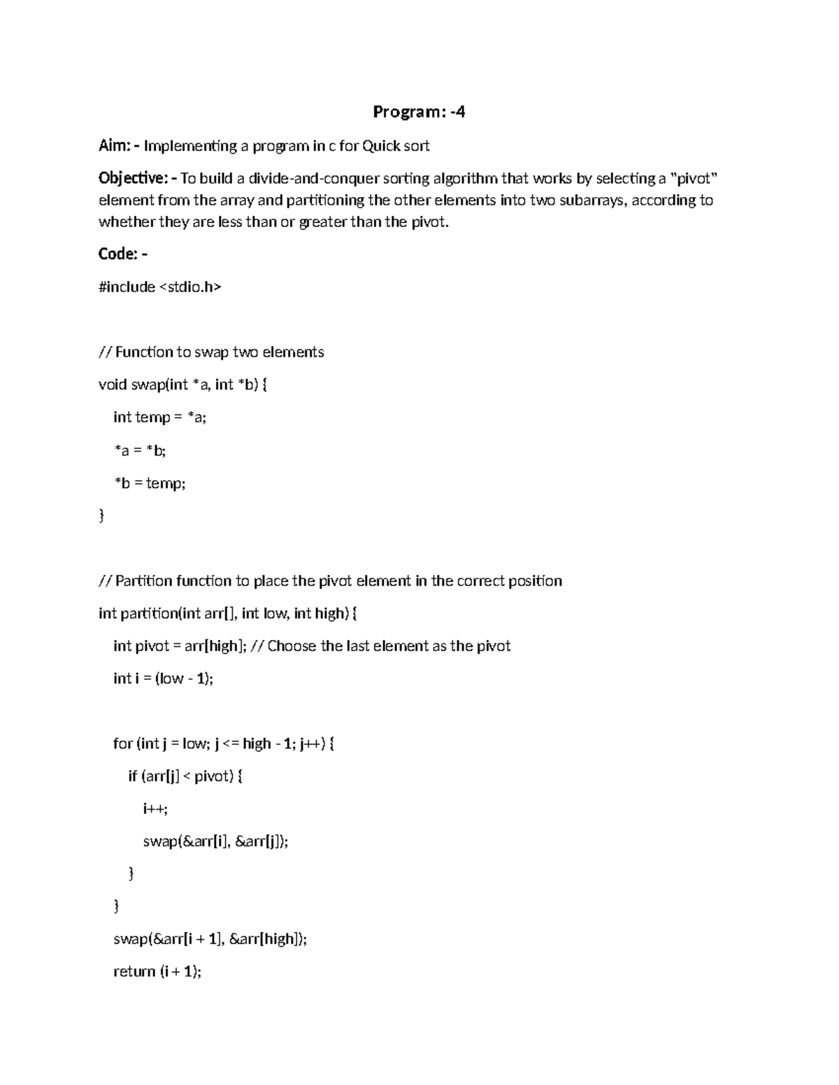 DAAEx 4 - data - Program: - Aim: - Implementing a program in c for ...