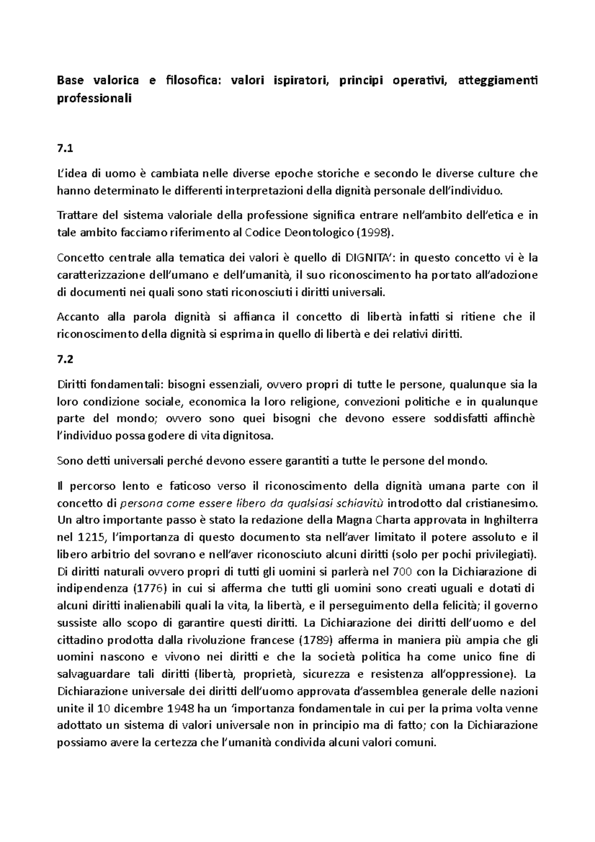 Principi E Fondamenti Del Servizio Sociale