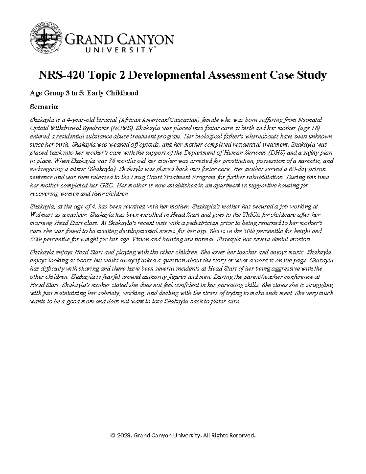 NRS 420 RS T2Early Childhood Template - NRS-420 Topic 2 Developmental ...