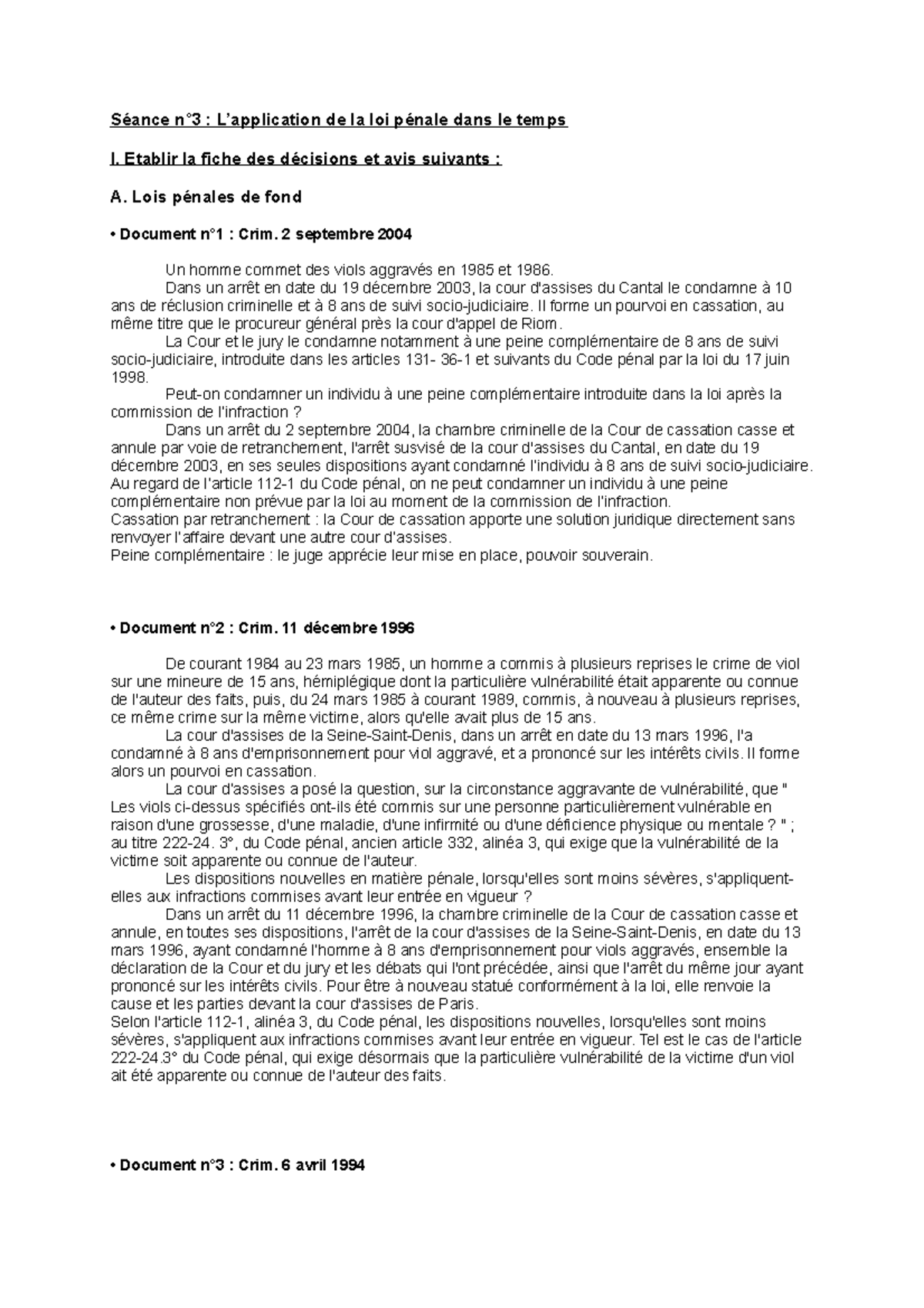 TD 3 - Droit Pénal Général - Séance N°3 : L’application De La Loi Pénale Dans Le Temps I ...