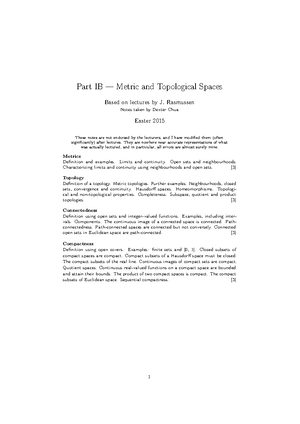 Metric And Topological Spaces 2017-2018 Example Sheet 2 - Part 1B ...