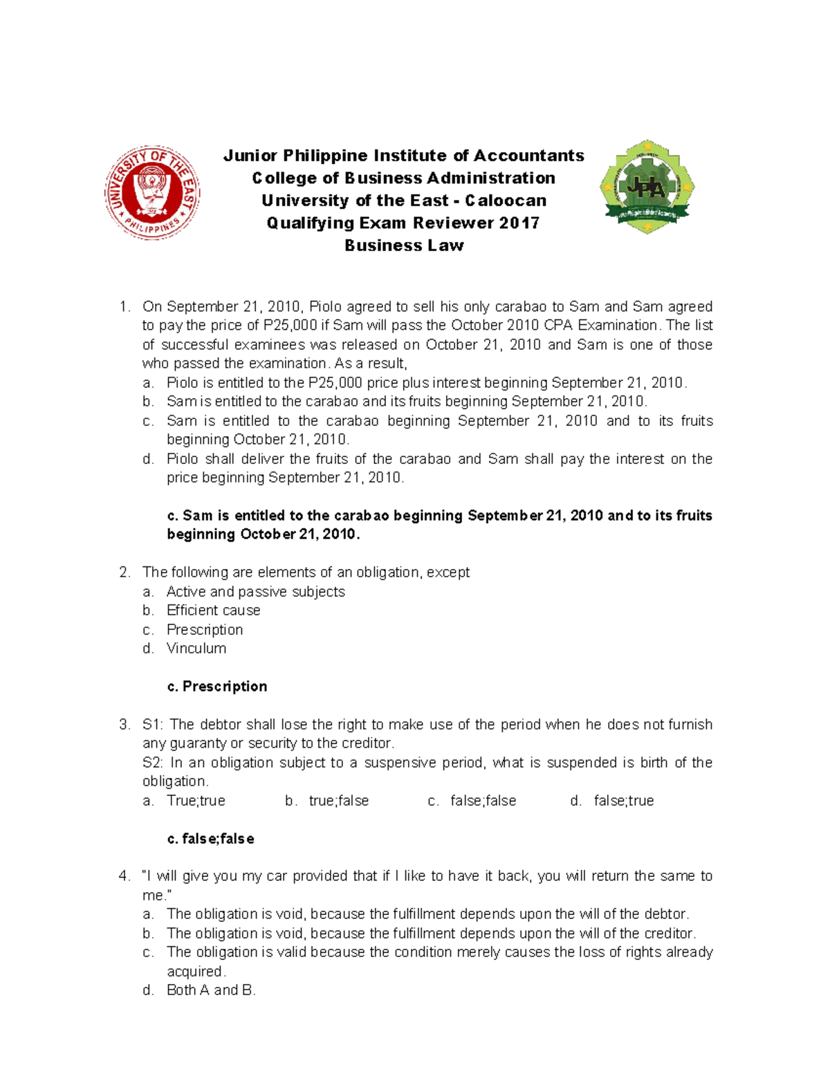 UE Business Law and Regulation Junior Philippine Institute of