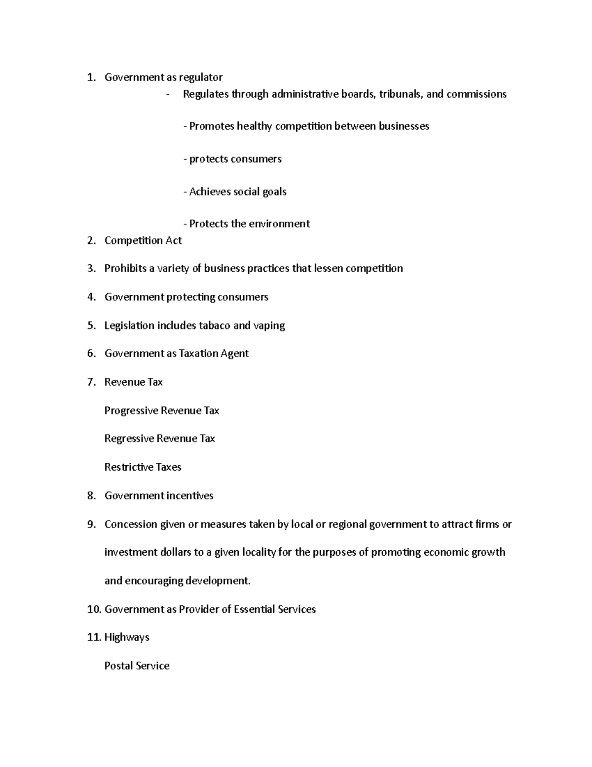 Busmgt 420 2 - notes - Government as regulator Regulates through ...