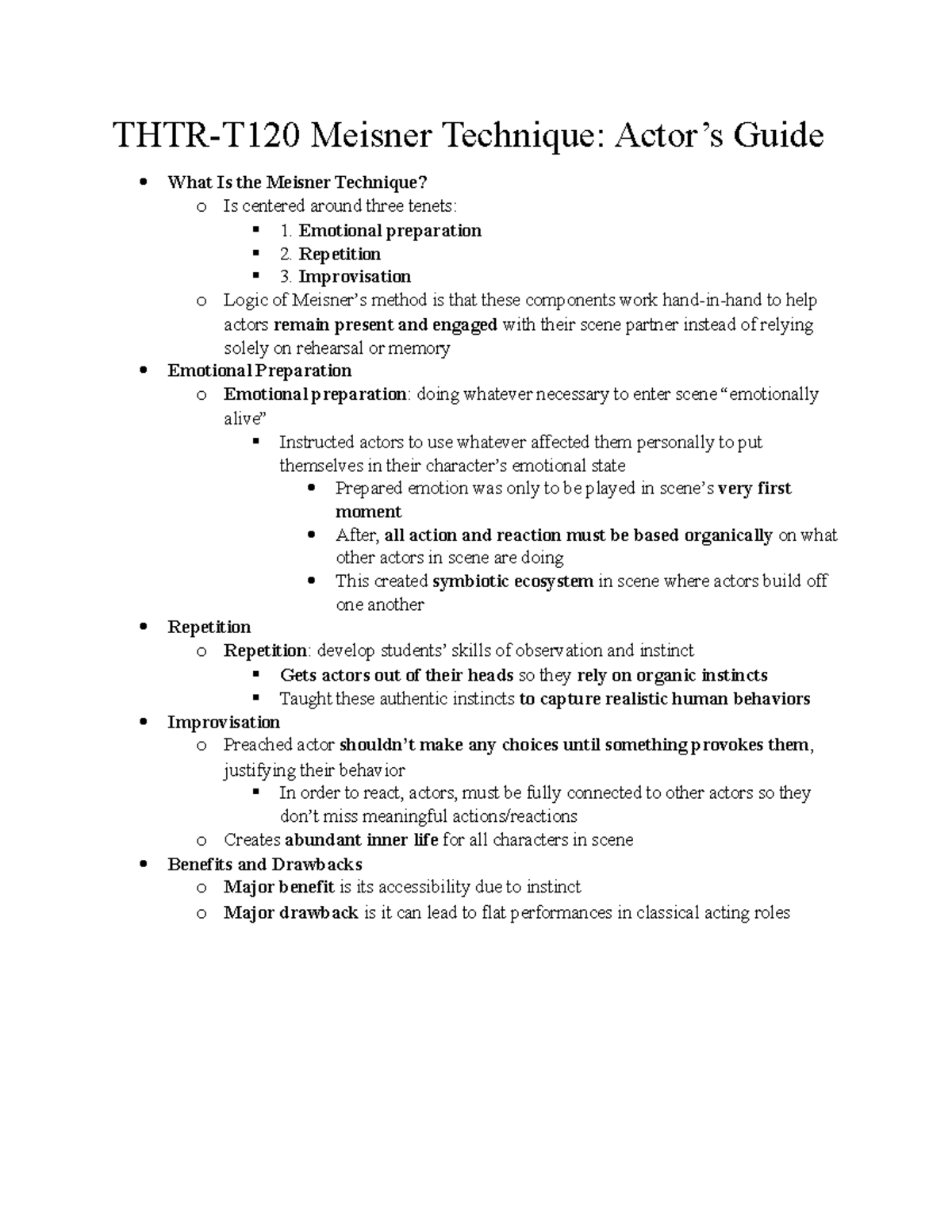 THTR-T120 Meisner Technique Actor’s Guide - THTR-T120 Meisner Technique ...