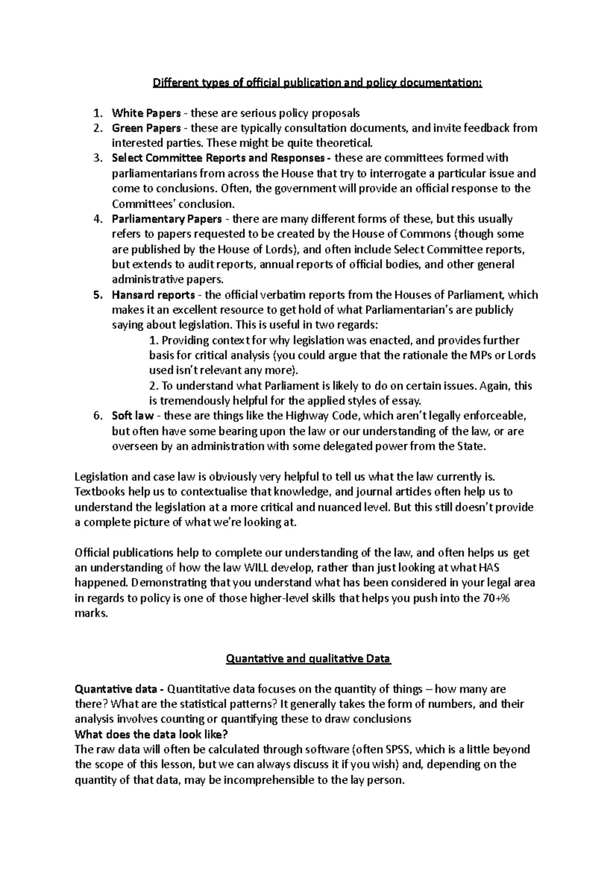 Using data - Different types of official publication and policy ...