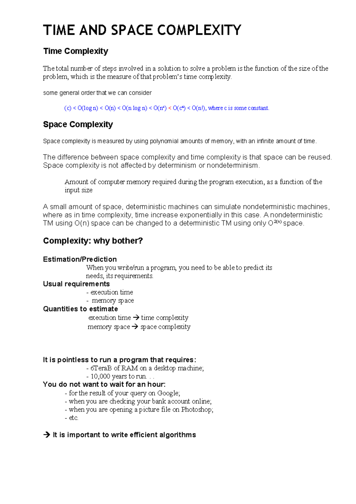 Timeandspacecomplexity - TIME AND SPACE COMPLEXITY Time Complexity The ...