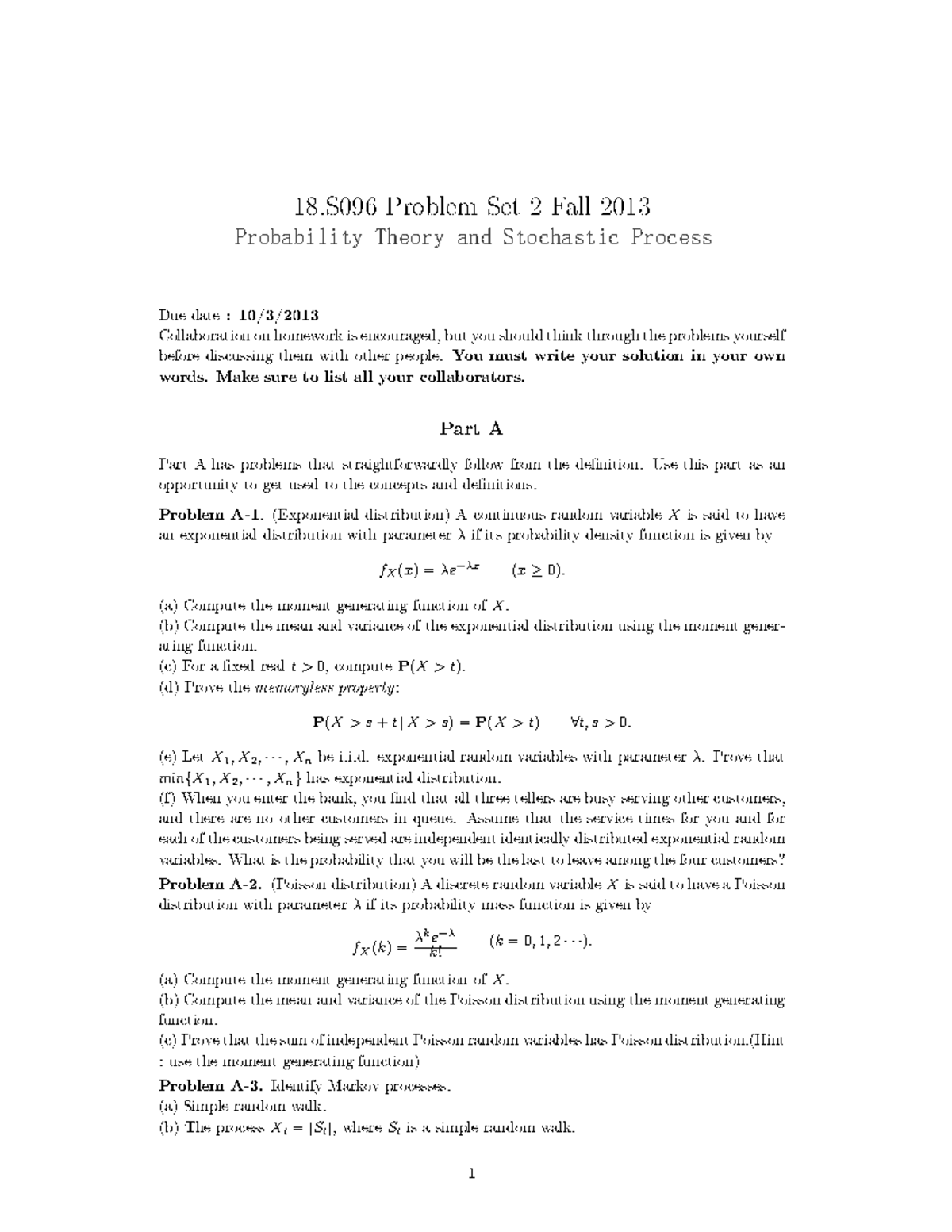 Probability Theory and Stochastic Process Practice Material - 18 Set 2 ...