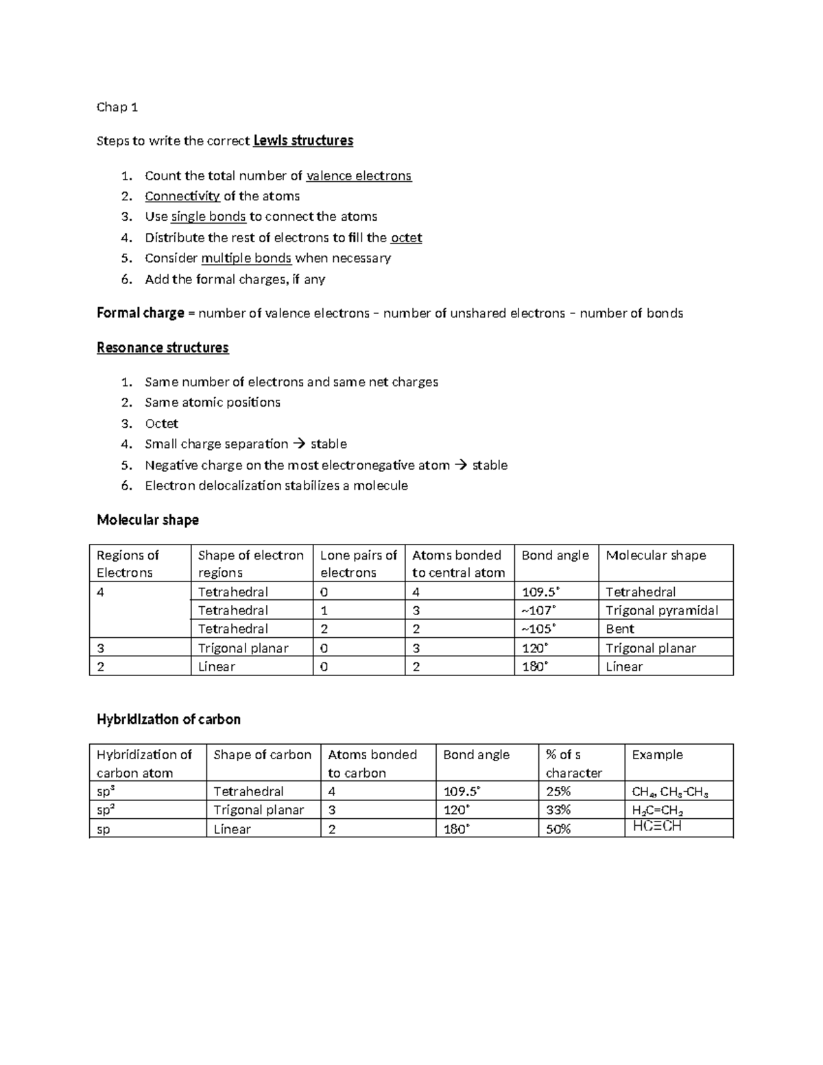 Chap 1 - n0joiijio - Chap 1 Steps to write the correct Lewis structures ...